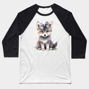 Gray Wolf Wearing Bow Baseball T-Shirt